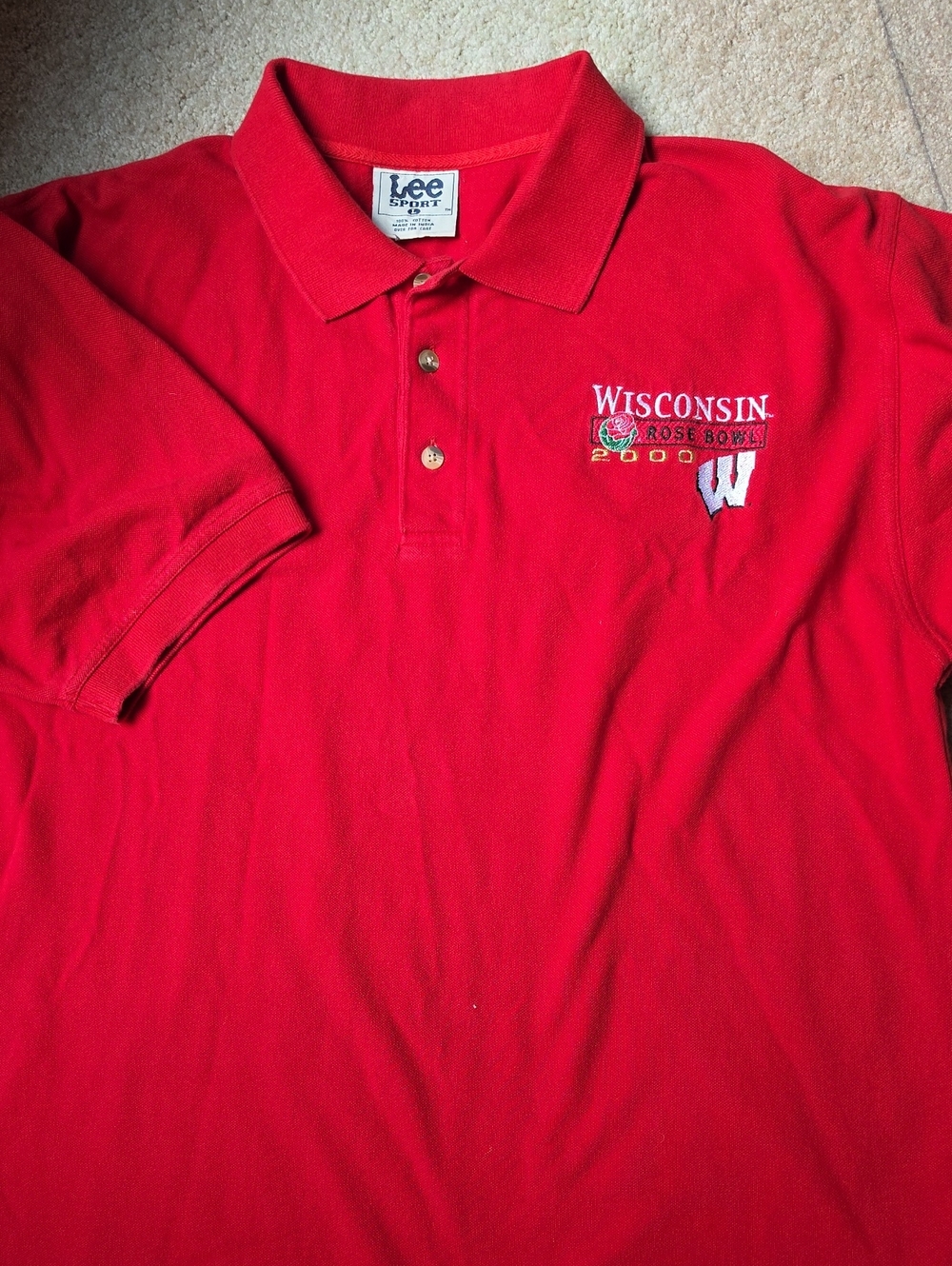 Y2K Lee Red Wisconsin Embroidered Polo